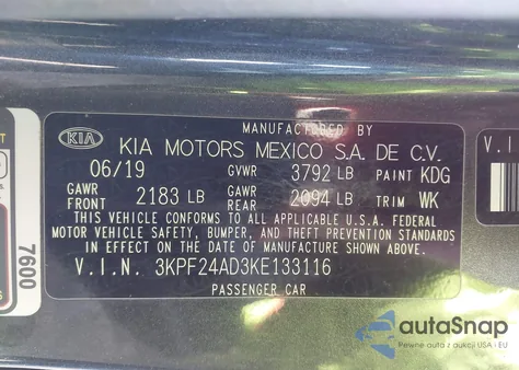 2019 Kia Forte Fe from USA, damaged, VIN 3KPF24AD3KE133116